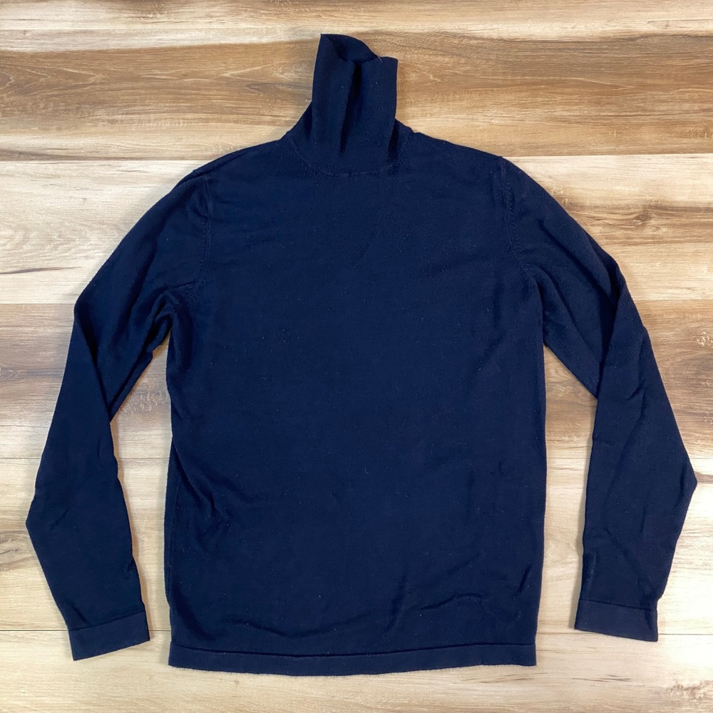 Zara Man Turtleneck Men Small Minimalist Knit Slim Fit Navy Blue Classic Sweater